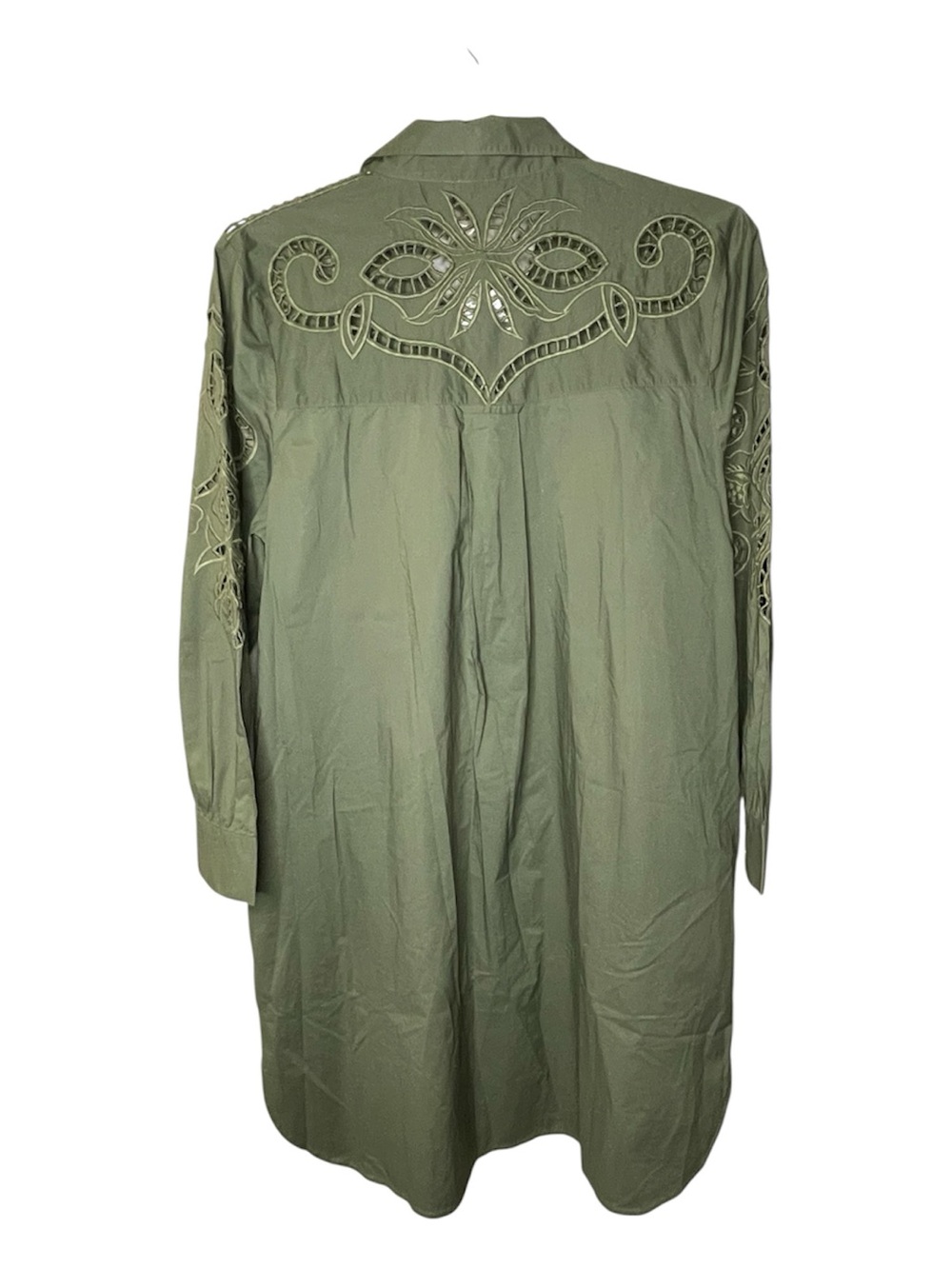Sundance Olive Green Embroidered Cutout Button-Up Shirt Dress NWT Sz L - Picture 3 of 5
